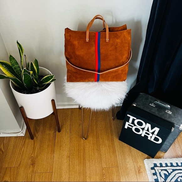 Clare V. Simple Tote Hobo Bag, Crossbody Strap, Chestnut Suede Stripe, NWT - Picture 3 of 16